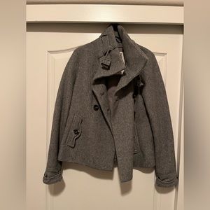 Gray wool blend Ruehl No. 925 swing coat.  XS, double breasted, lined, details